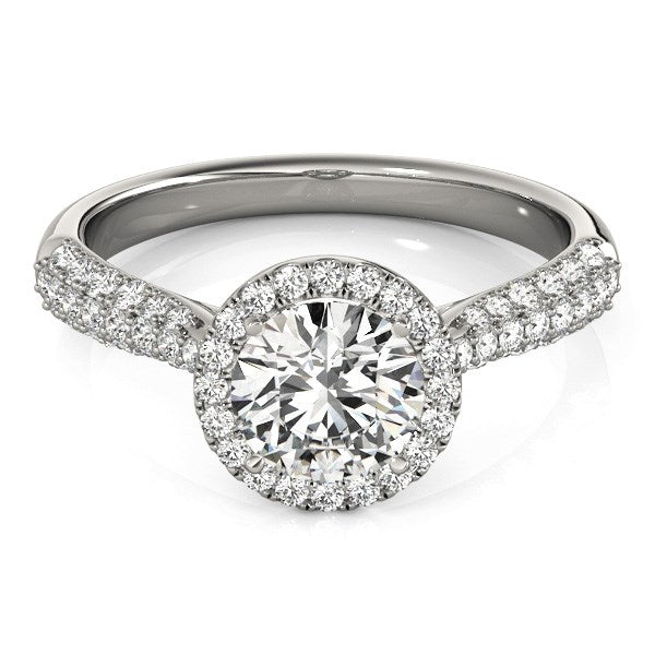 14k White Gold Halo Diamond Engagement Ring with Pave Band (1 1/3 cttw) - Peelerie